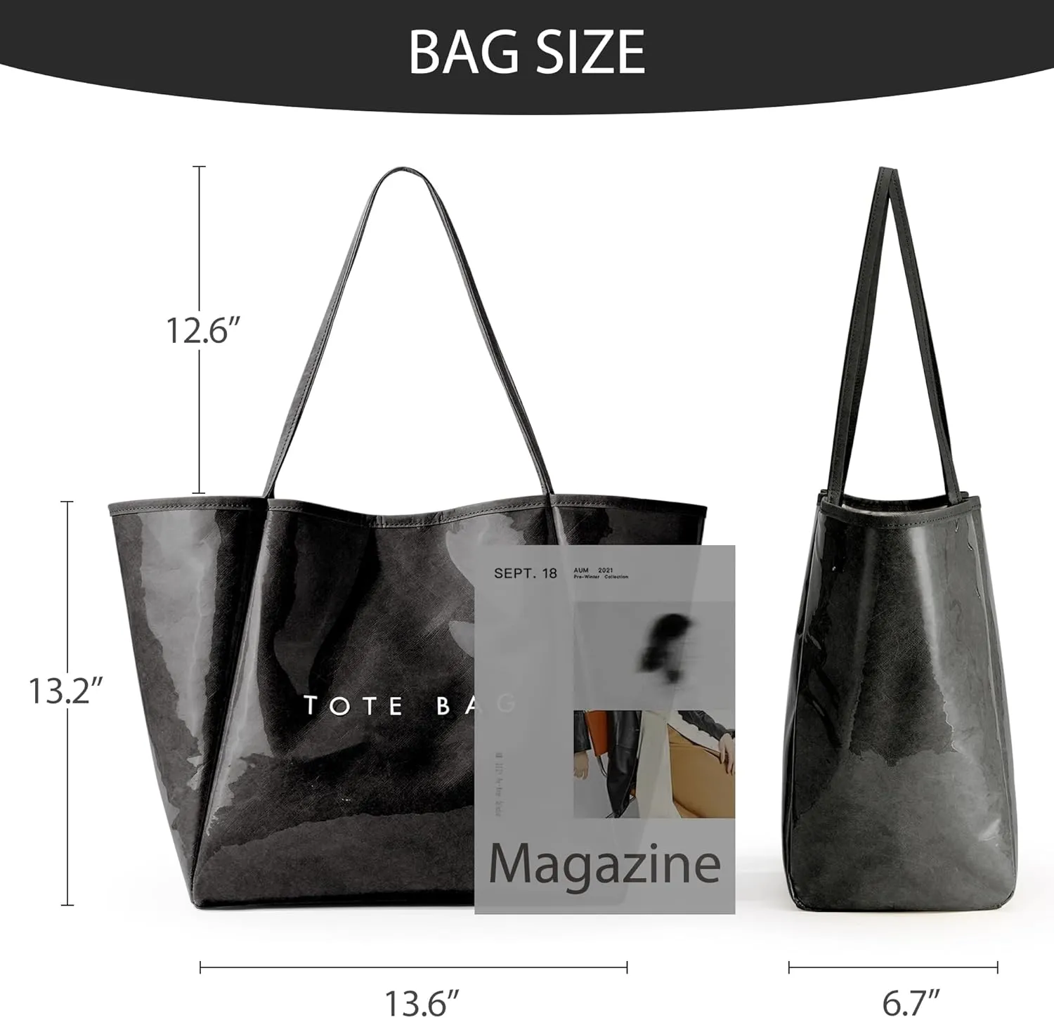 KALIDI Large PVC Tote Bag Women Weekender Hobo Bag Travel Purse Kraft Paper Oversize Shoulder Handbag for Work College Beach