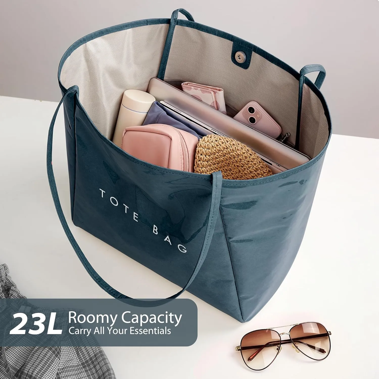 KALIDI Large PVC Tote Bag Women Weekender Hobo Bag Travel Purse Kraft Paper Oversize Shoulder Handbag for Work College Beach