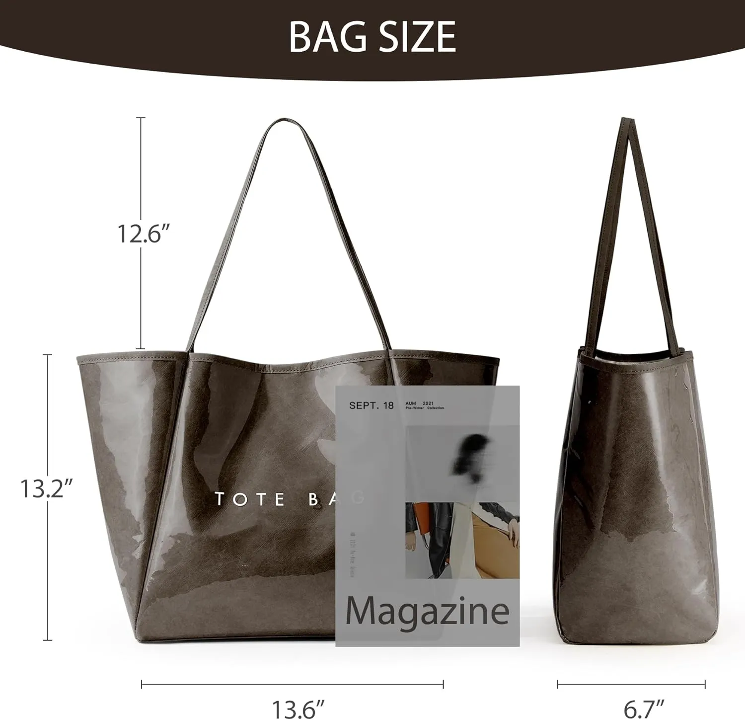 KALIDI Large PVC Tote Bag Women Weekender Hobo Bag Travel Purse Kraft Paper Oversize Shoulder Handbag for Work College Beach