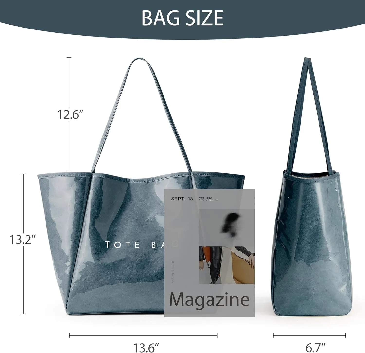 KALIDI Large PVC Tote Bag Women Weekender Hobo Bag Travel Purse Kraft Paper Oversize Shoulder Handbag for Work College Beach