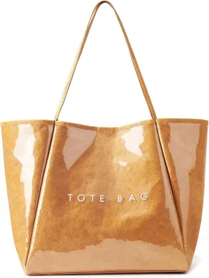 KALIDI Large PVC Tote Bag Women Weekender Hobo Bag Travel Purse Kraft Paper Oversize Shoulder Handbag for Work College Beach