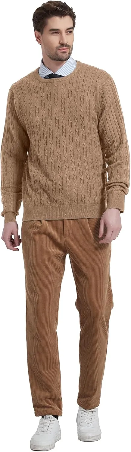 Kallspin Men's Cable Knit Crewneck Sweater Pullovers Wool Blend Relax Fit Knitwear