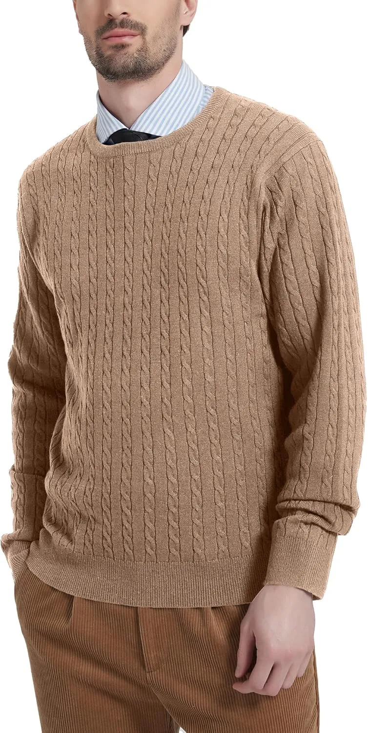 Kallspin Men's Cable Knit Crewneck Sweater Pullovers Wool Blend Relax Fit Knitwear
