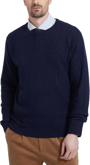 Kallspin Men's Cable Knit Crewneck Sweater Pullovers Wool Blend Relax Fit Knitwear