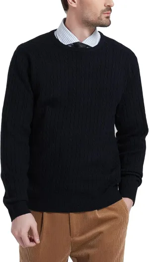 Kallspin Men's Cable Knit Crewneck Sweater Pullovers Wool Blend Relax Fit Knitwear