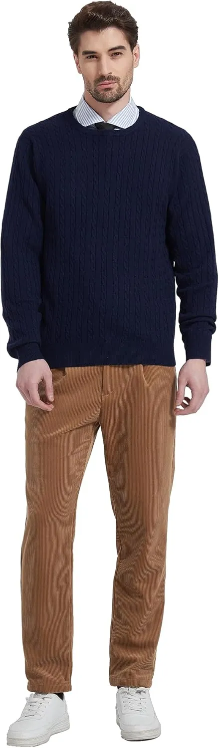 Kallspin Men's Cable Knit Crewneck Sweater Pullovers Wool Blend Relax Fit Knitwear