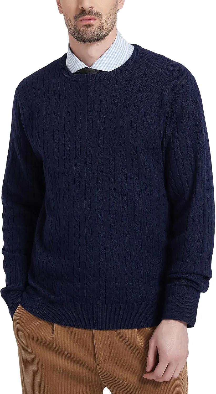 Kallspin Men's Cable Knit Crewneck Sweater Pullovers Wool Blend Relax Fit Knitwear