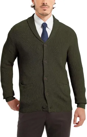 Kallspin Men's Wool Blend Shawl Collar Cardigan Sweater Button Down Knitwear with Pockets