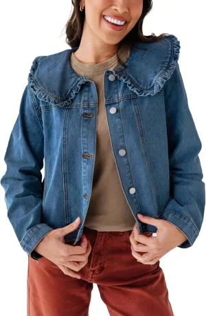 Kedera Women's Jean Jacket Cropped Denim Jacket Long Sleeve Peter Pan Collar Button Down Jean Shirt Crop Top
