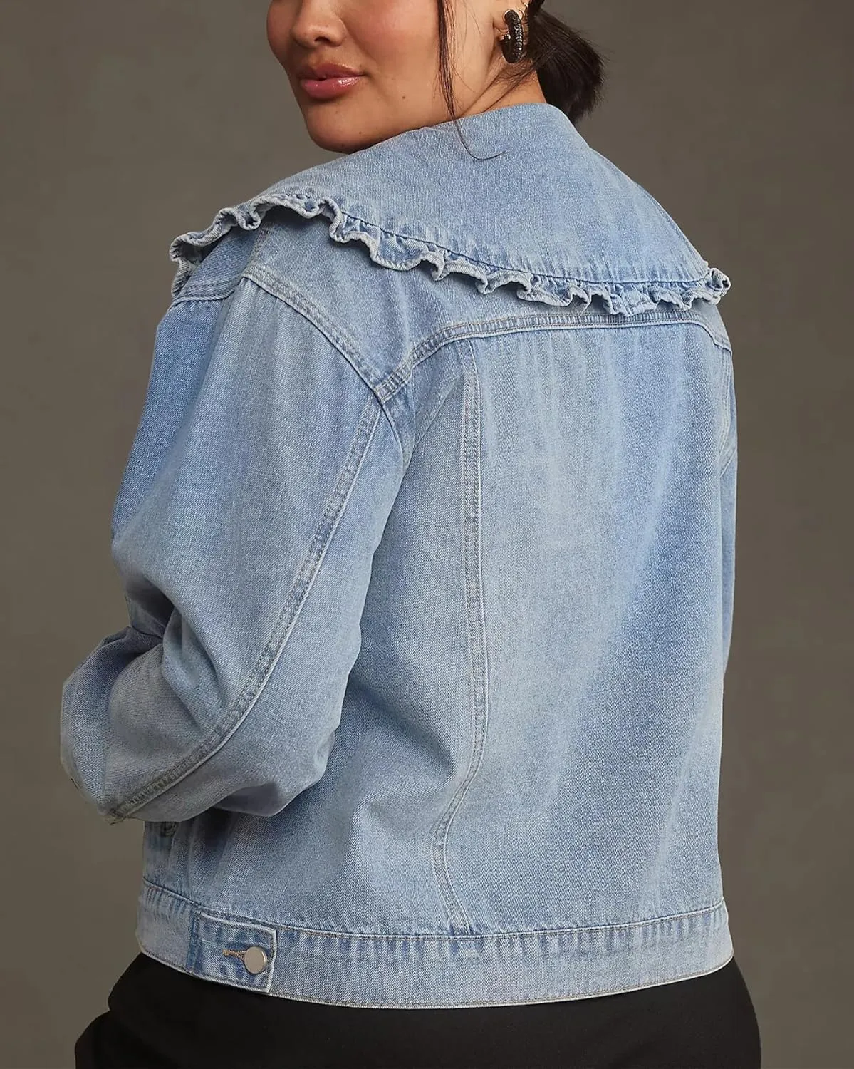 Kedera Women's Jean Jacket Cropped Denim Jacket Long Sleeve Peter Pan Collar Button Down Jean Shirt Crop Top