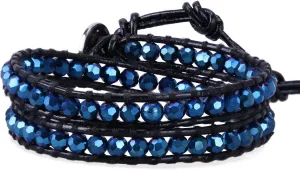 KELITCH Blue Crystal Bracelets Gems Beaded Bracelets Handmade 2 Wrap Bracelets