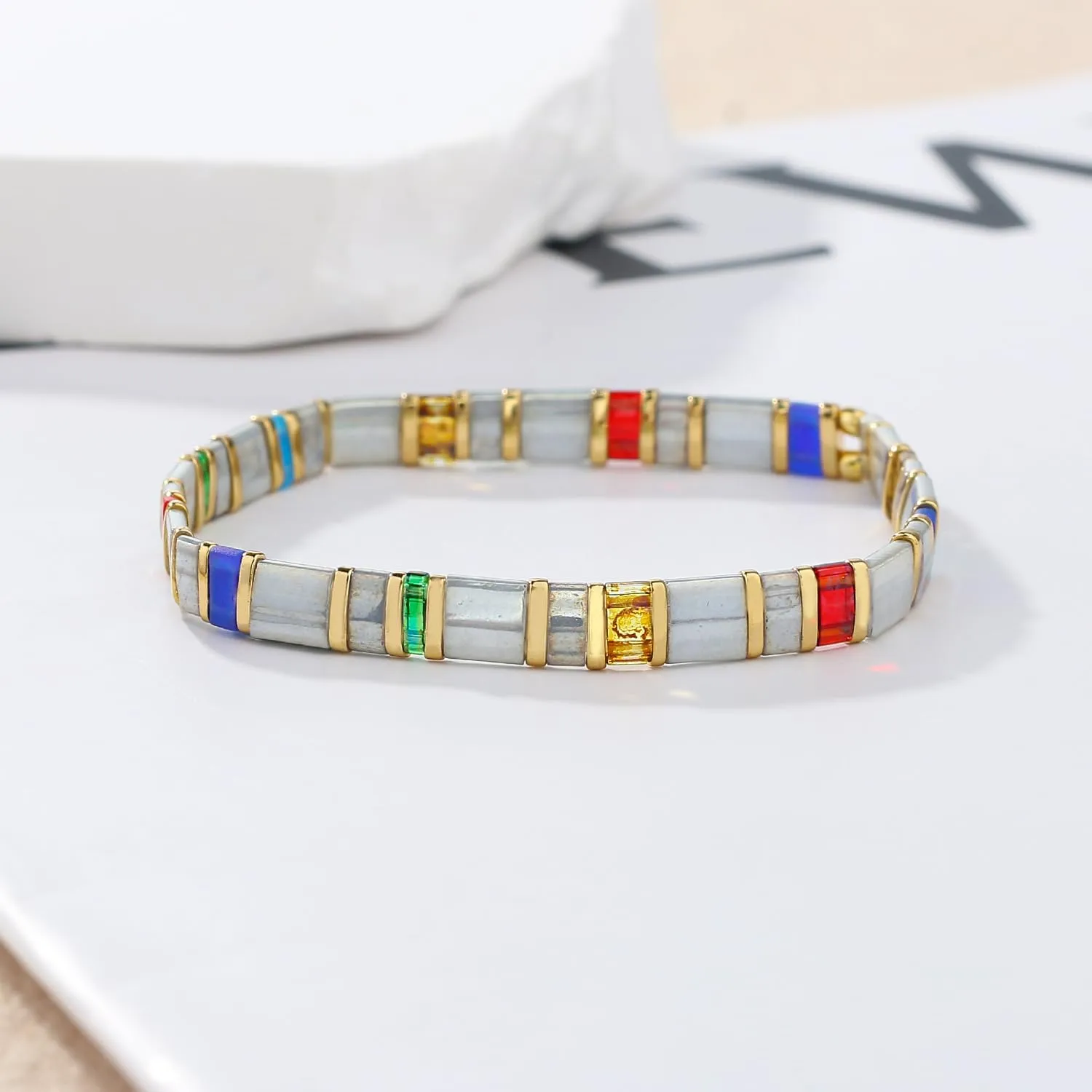 KELITCH Boho Tila Beaded Bracelets Candy Colors Stretch Bracelets Summer Beach Bracelets