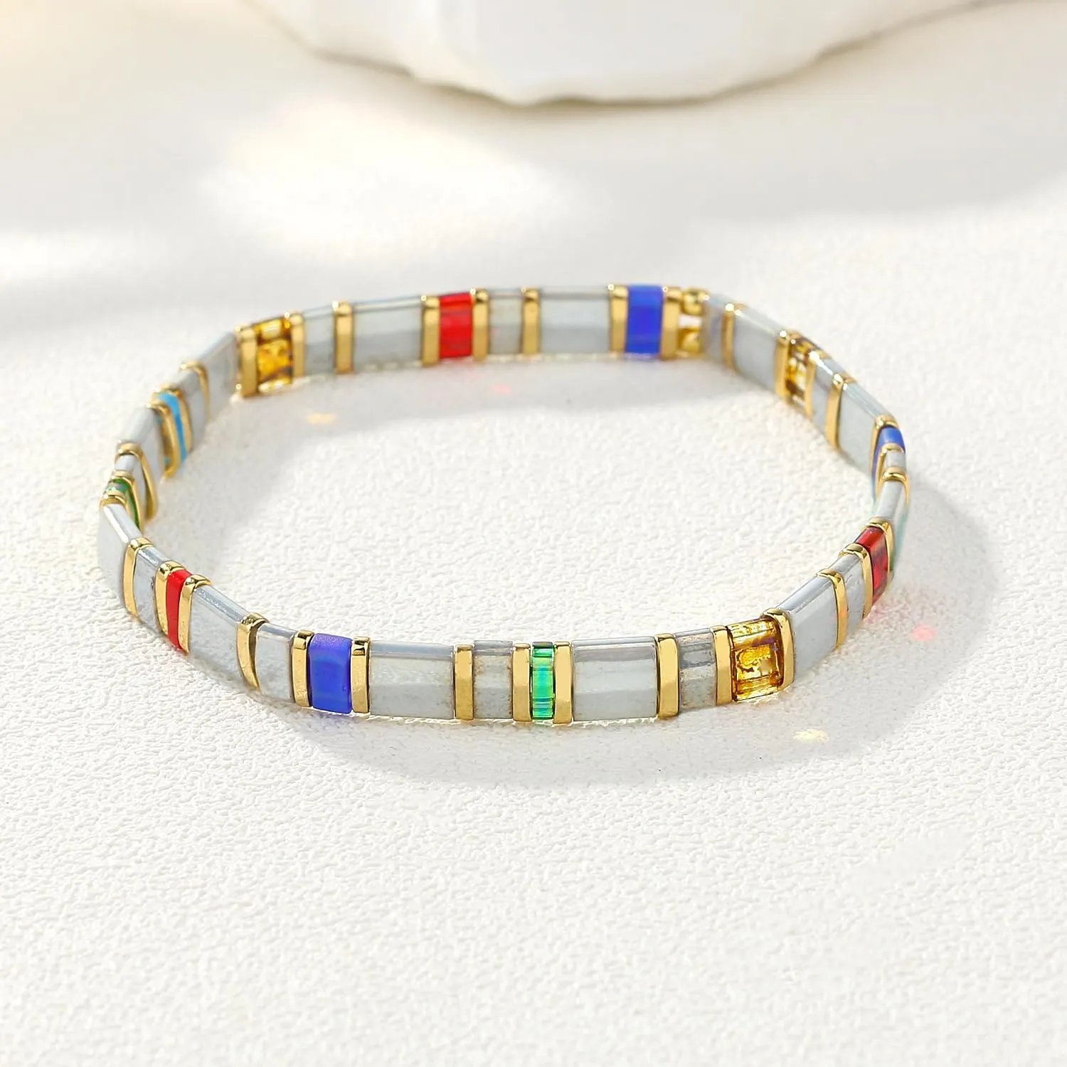 KELITCH Boho Tila Beaded Bracelets Candy Colors Stretch Bracelets Summer Beach Bracelets