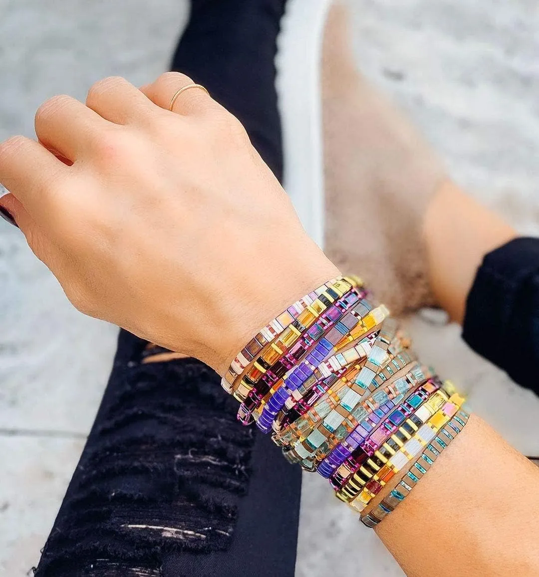 KELITCH Boho Tila Beaded Bracelets Candy Colors Stretch Bracelets Summer Beach Bracelets