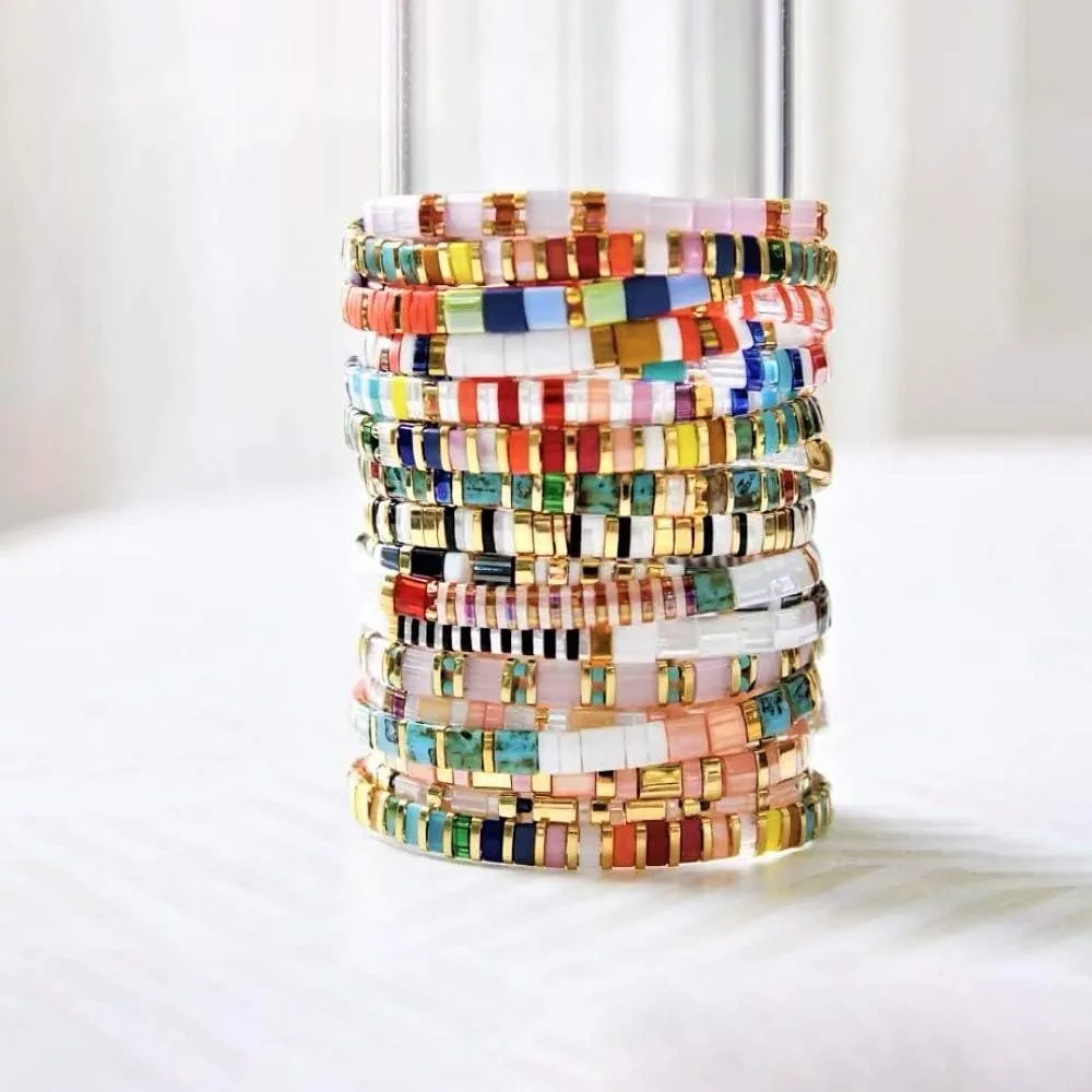 KELITCH Boho Tila Beaded Bracelets Candy Colors Stretch Bracelets Summer Beach Bracelets