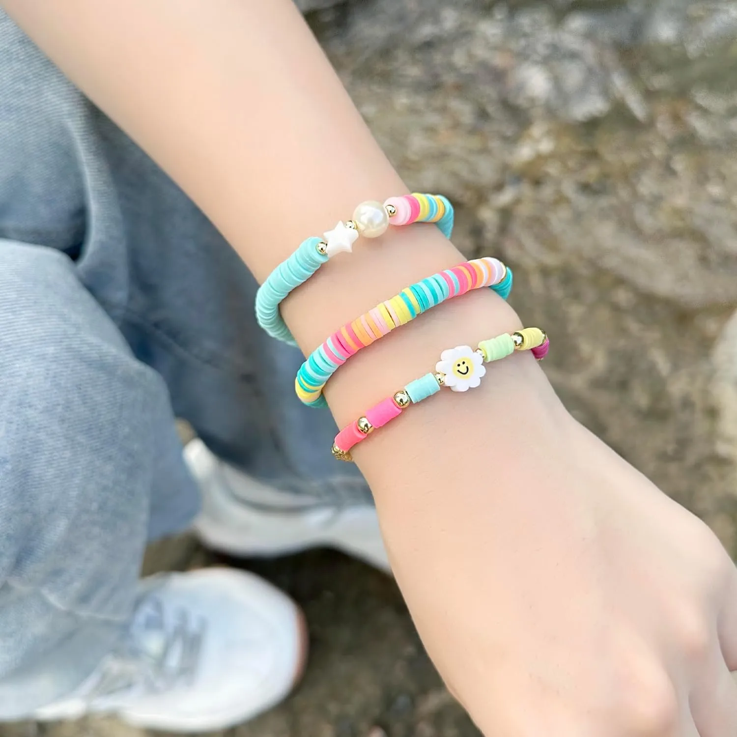 KELITCH Summer Strand Bracelets Colorful HEISHI Beaded Bracelets Women Boho Bracelets