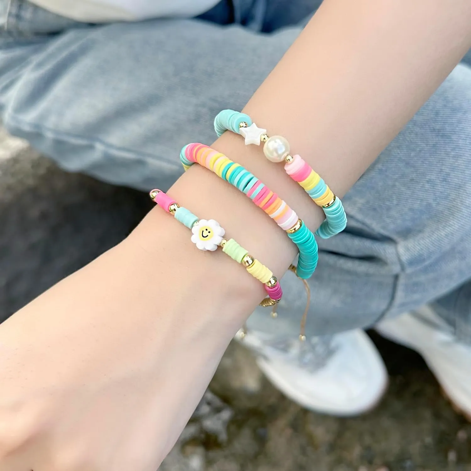 KELITCH Summer Strand Bracelets Colorful HEISHI Beaded Bracelets Women Boho Bracelets