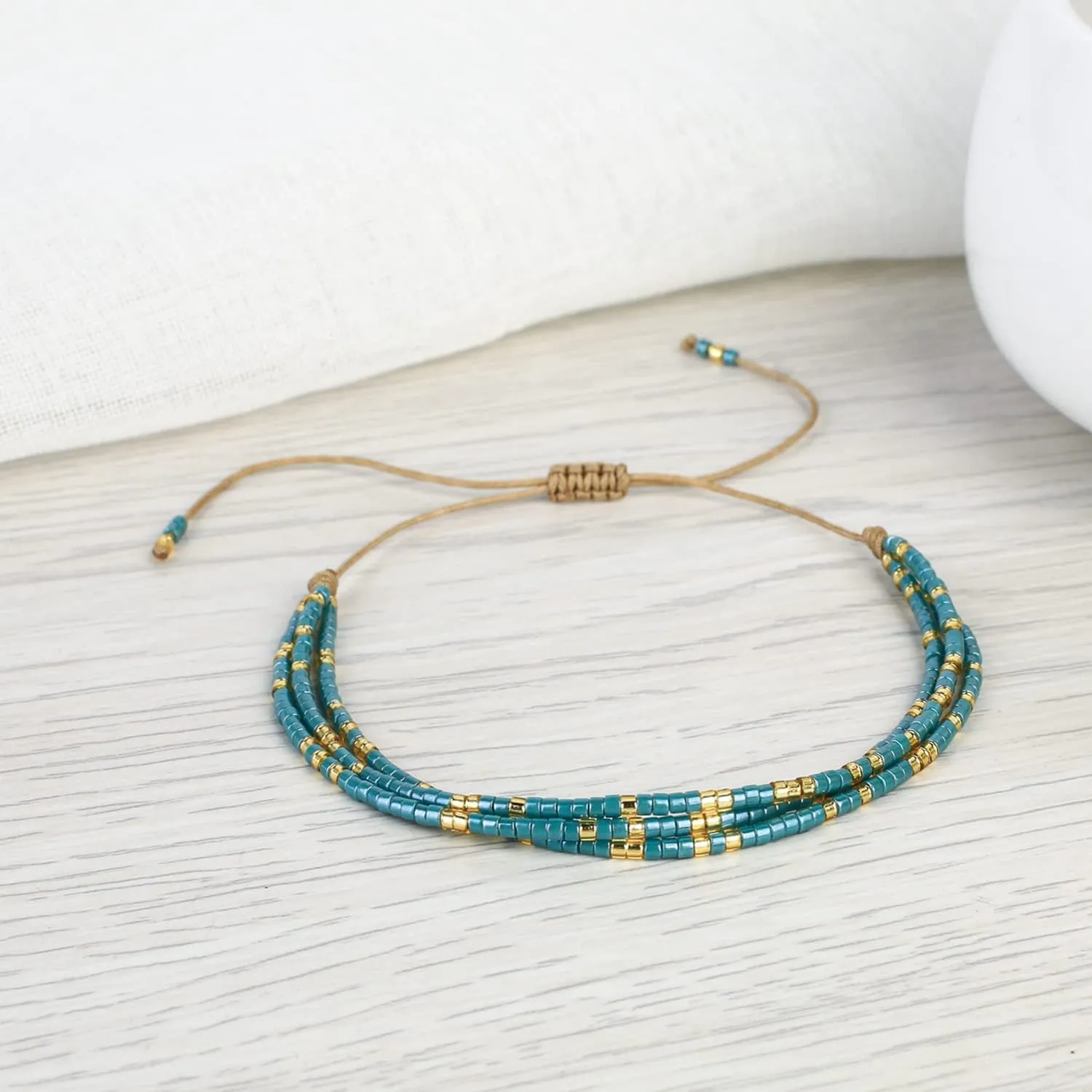 KELITCH Women 3 Strand Bracelets Colorful Seed Beaded Bracelets Handmade Charm Bracelets