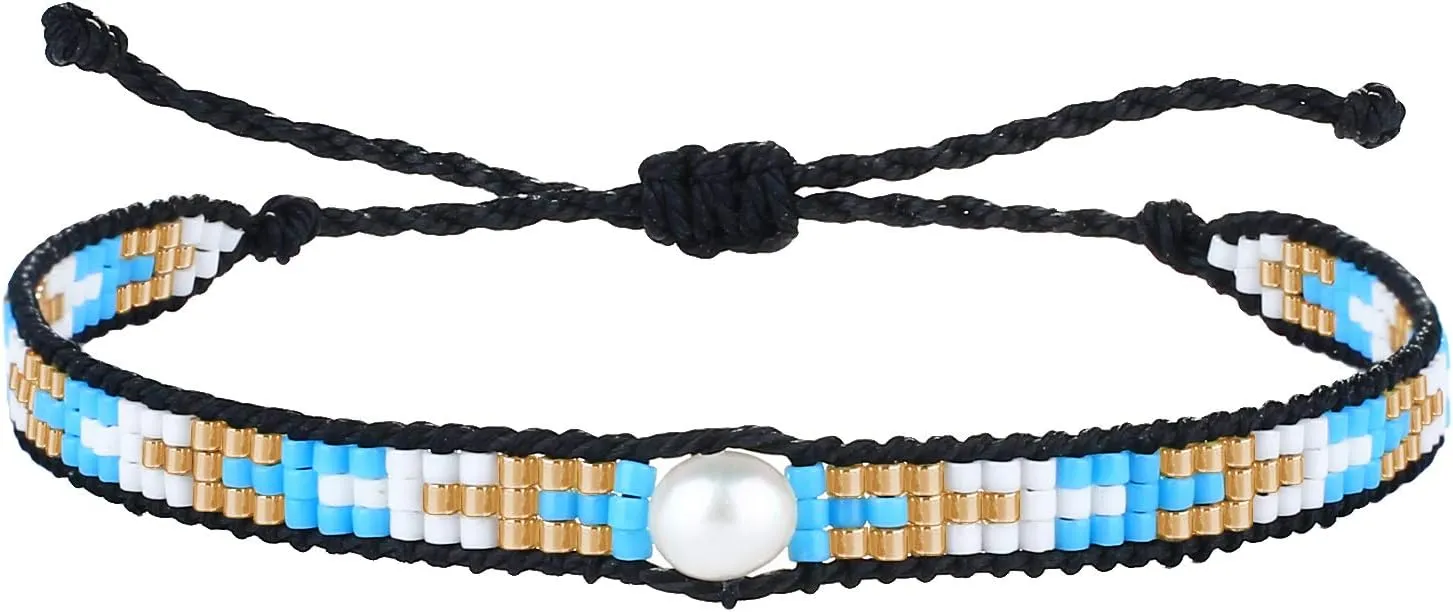 KELITCH Women Friendship Bracelets Wax Rope Bracelets Handmade Multi-Pattern Pearl Bracelets