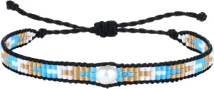 KELITCH Women Friendship Bracelets Wax Rope Bracelets Handmade Multi-Pattern Pearl Bracelets