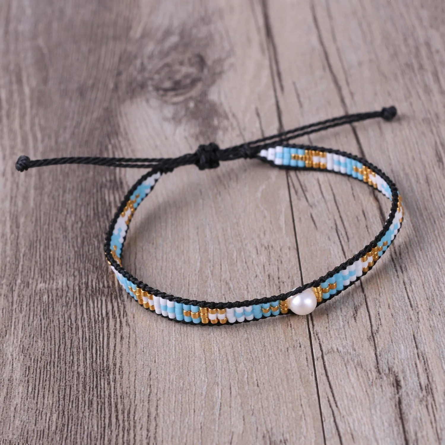 KELITCH Women Friendship Bracelets Wax Rope Bracelets Handmade Multi-Pattern Pearl Bracelets
