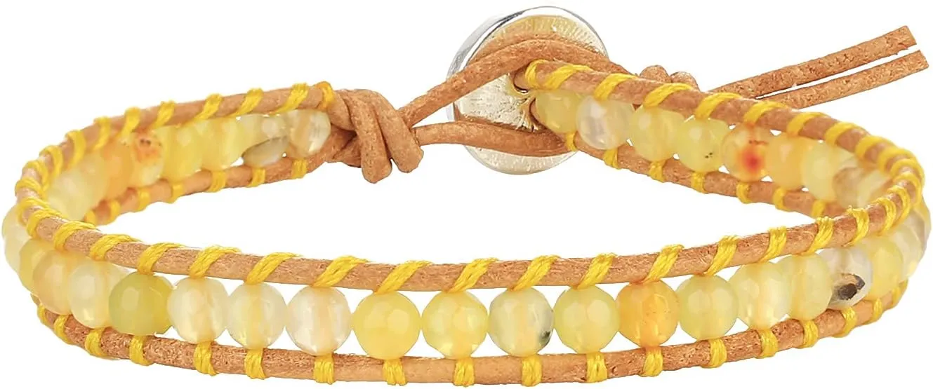 KELITCH Women Leather Wrap Bracelets Handmade Strand Bracelets Colorful Stones Beads Bracelets