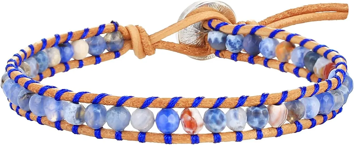 KELITCH Women Leather Wrap Bracelets Handmade Strand Bracelets Colorful Stones Beads Bracelets