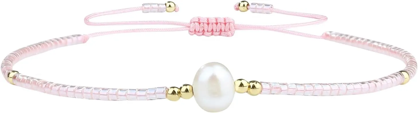 KELITCH Women Pearl Bracelets Handmade Friendship Bracelets Pearl Miyuki Beaded Strand Bracelets