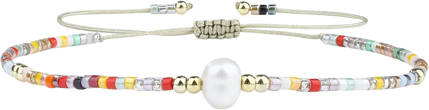 KELITCH Women Pearl Bracelets Handmade Friendship Bracelets Pearl Miyuki Beaded Strand Bracelets