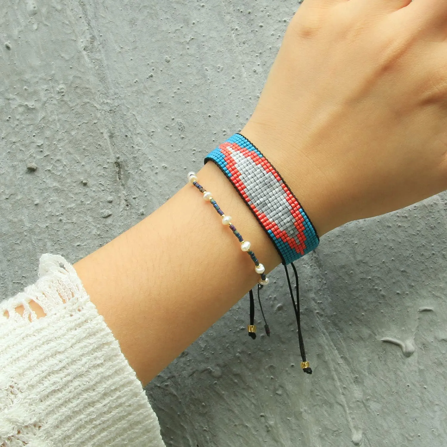KELITCH Women Wax Rope Wrap Bracelets Heart Cuff Bracelets Handmade Friendship Bracelets Miyuki Bracelets