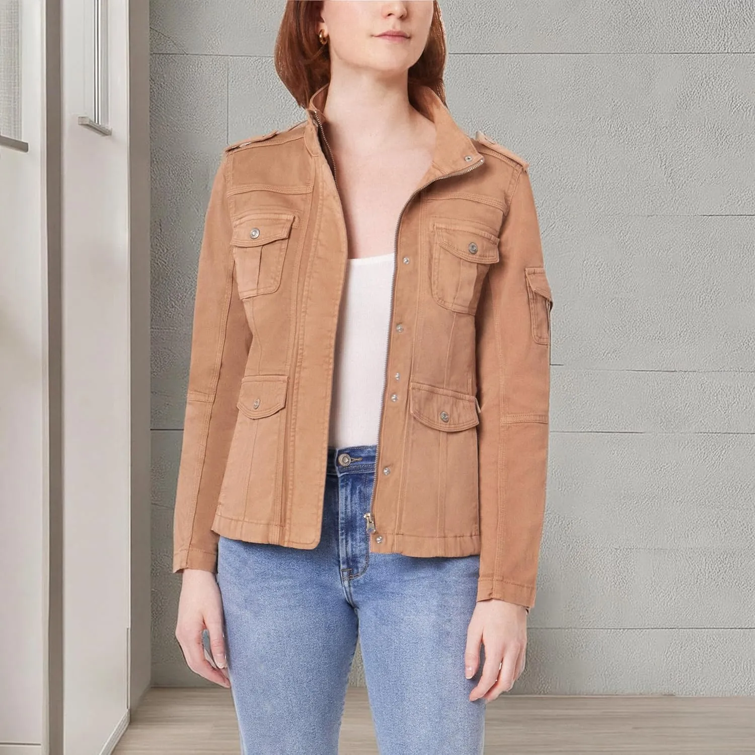 kensie Jeans for Women Lightweight Zip-Up Utility Jackets Transitional Jackets for Fall and Spring
