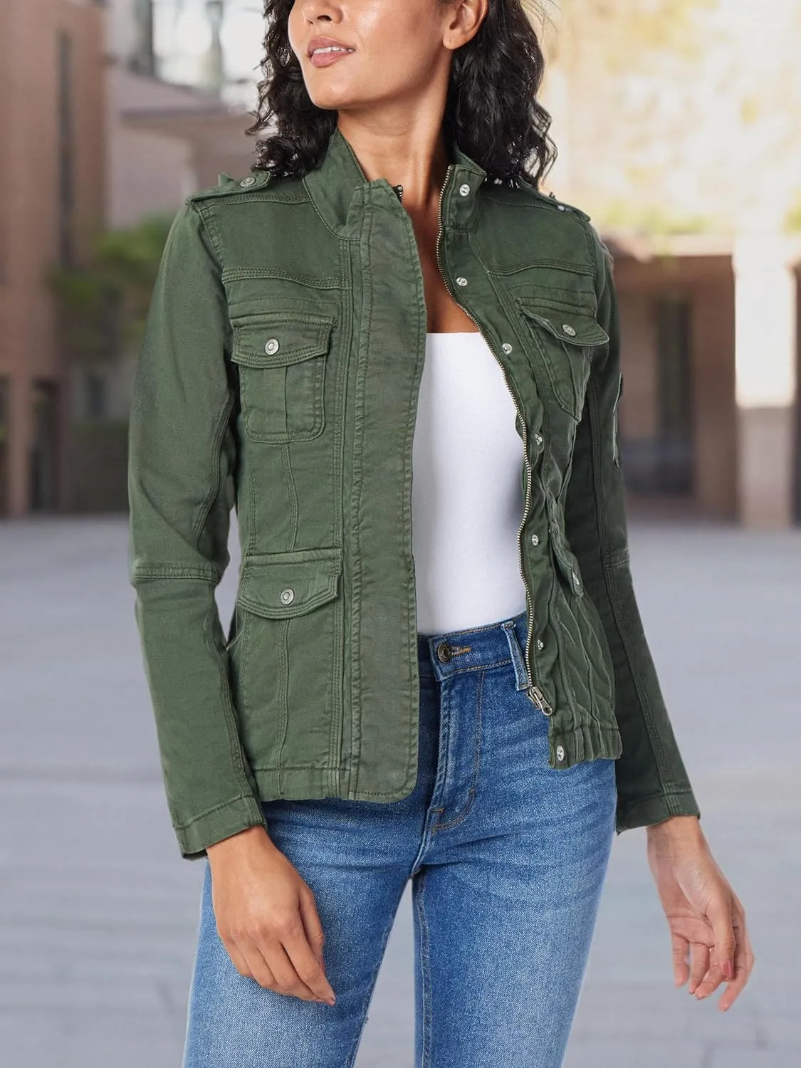 kensie Jeans for Women Lightweight Zip-Up Utility Jackets Transitional Jackets for Fall and Spring