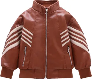 Kids PU Leather Flight Bomber Aviator Jackets Boys Motorcycle Biker Leather Jackets Coat For 3-14Years