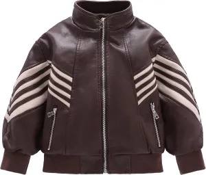 Kids PU Leather Flight Bomber Aviator Jackets Boys Motorcycle Biker Leather Jackets Coat For 3-14Years