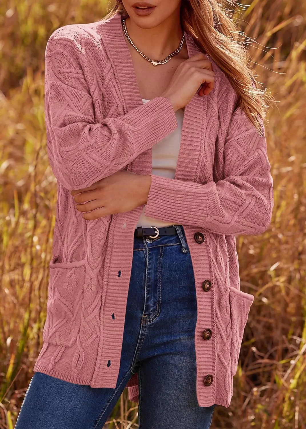 KIRUNDO Women 2024 Fall Winter Oversized Button Down Cable Knit Cardigan Casual Long Sleeve Open Front Chunky Sweater Coat