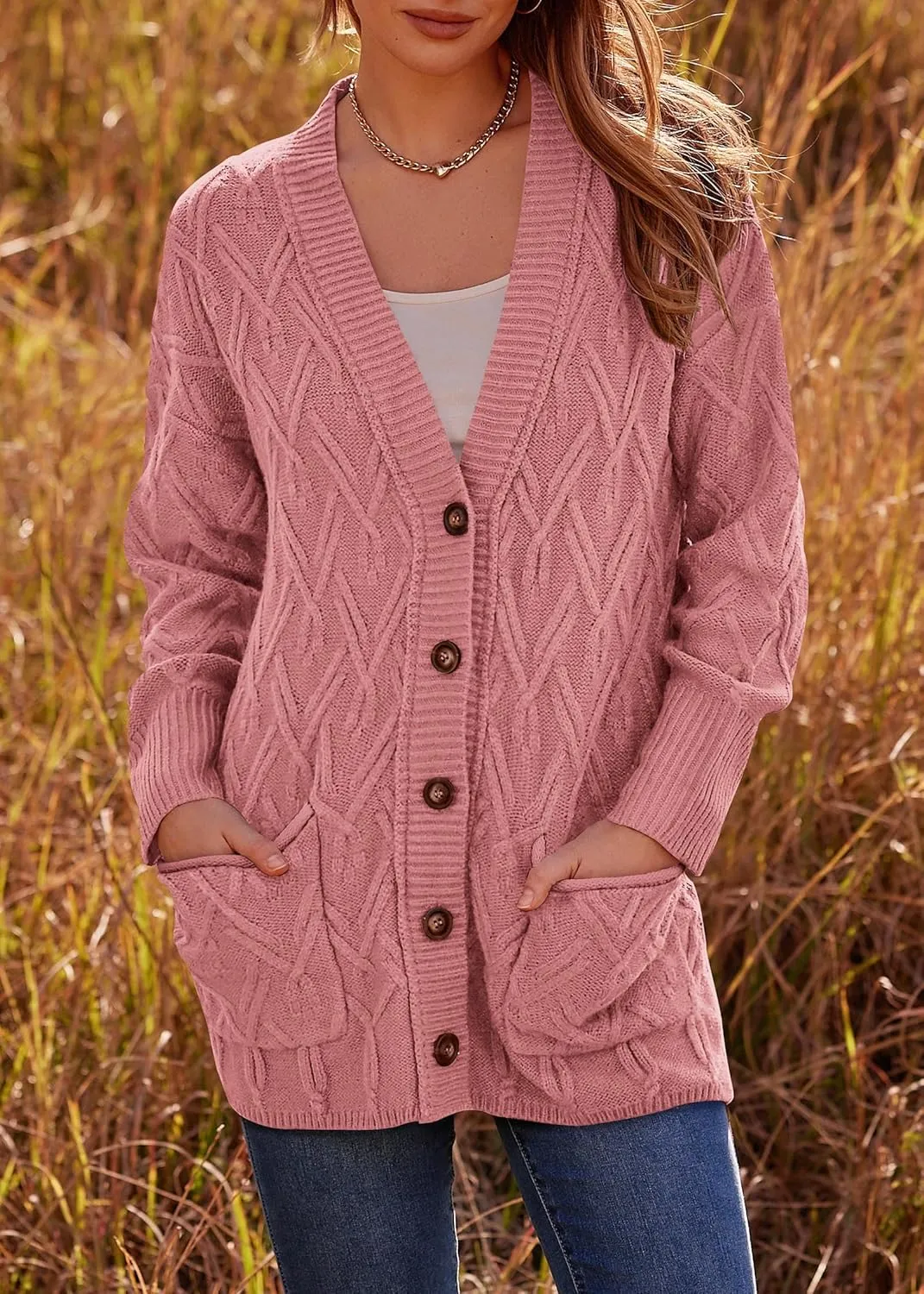 KIRUNDO Women 2024 Fall Winter Oversized Button Down Cable Knit Cardigan Casual Long Sleeve Open Front Chunky Sweater Coat