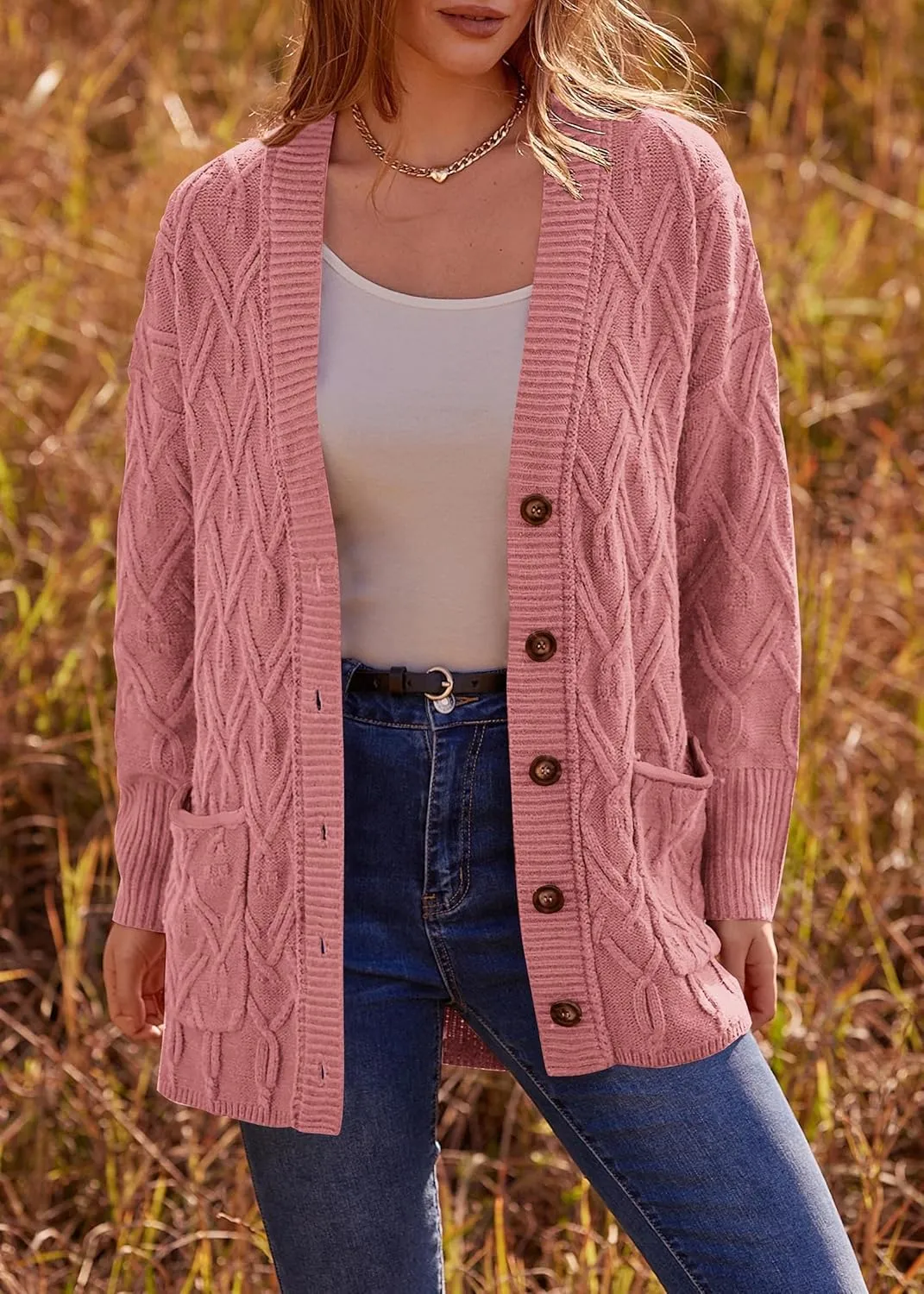 KIRUNDO Women 2024 Fall Winter Oversized Button Down Cable Knit Cardigan Casual Long Sleeve Open Front Chunky Sweater Coat