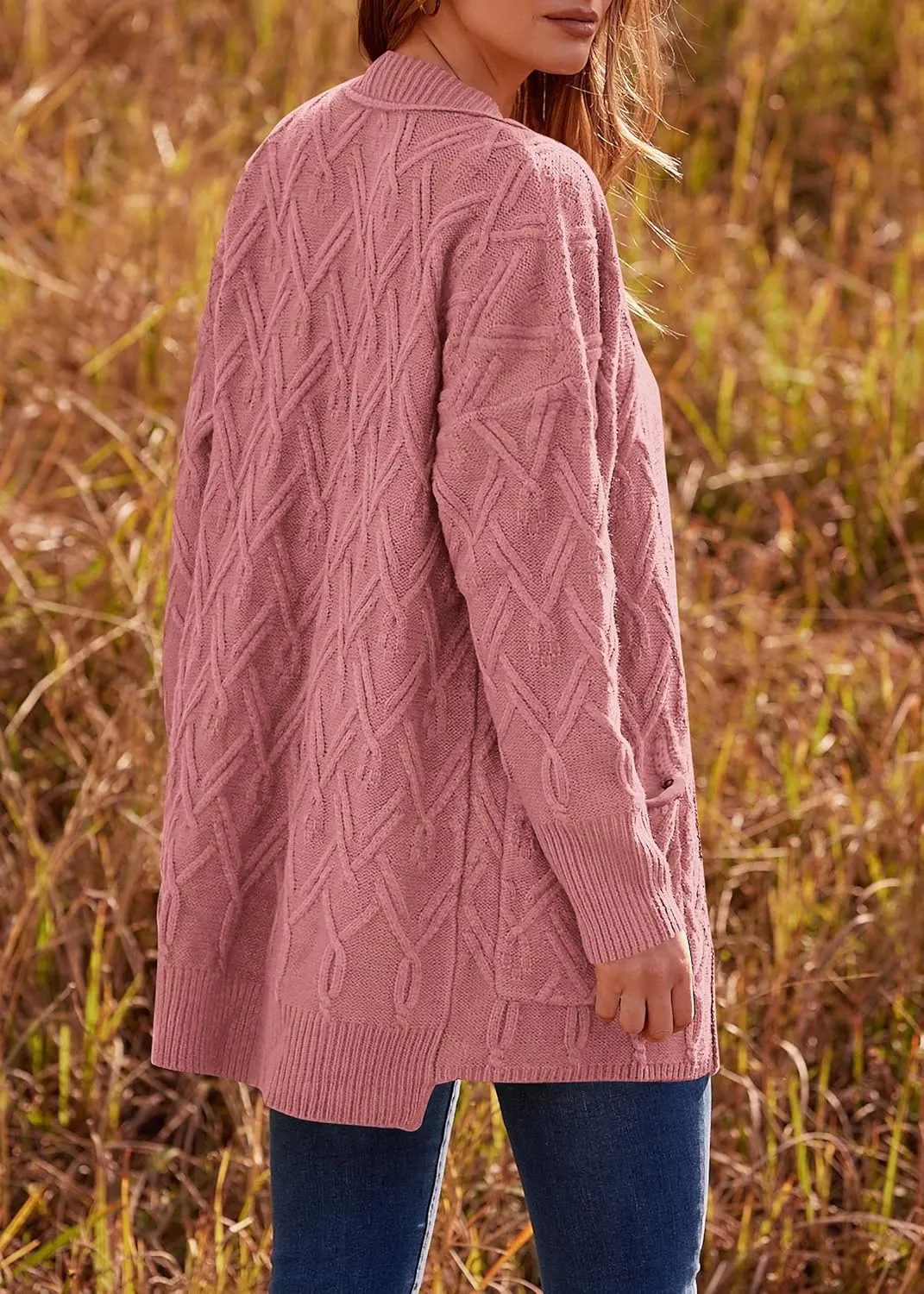 KIRUNDO Women 2024 Fall Winter Oversized Button Down Cable Knit Cardigan Casual Long Sleeve Open Front Chunky Sweater Coat