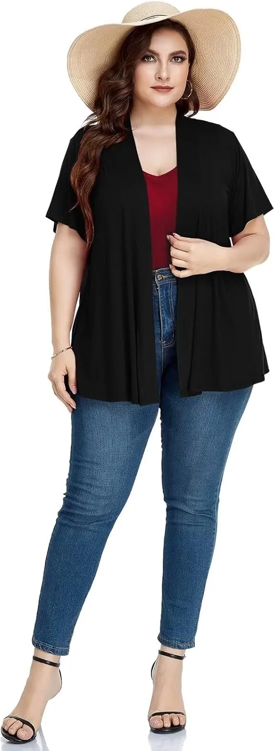 LARACE Short Sleeve Cardigans for Womens Summer Tops Casual Plus Size Open Front Lightweight Cover Up