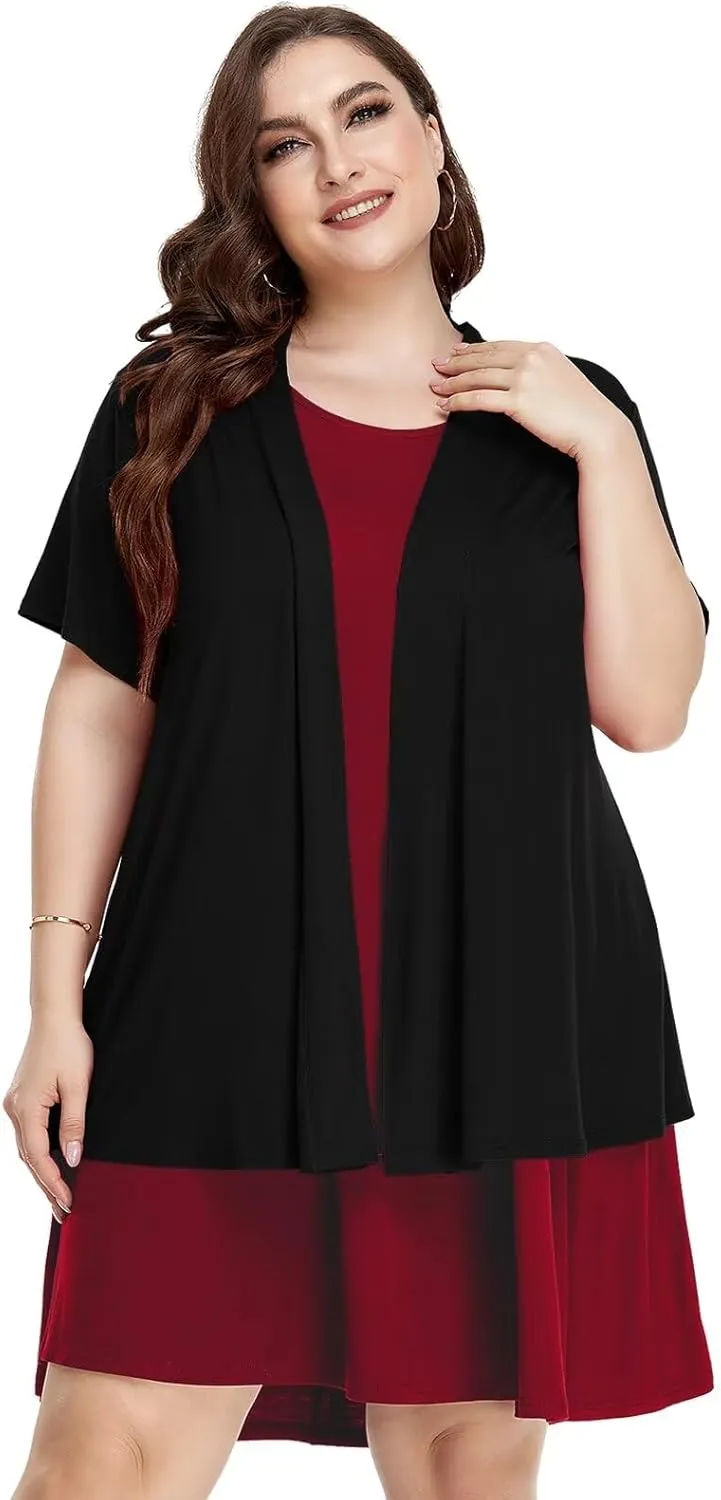LARACE Short Sleeve Cardigans for Womens Summer Tops Casual Plus Size Open Front Lightweight Cover Up
