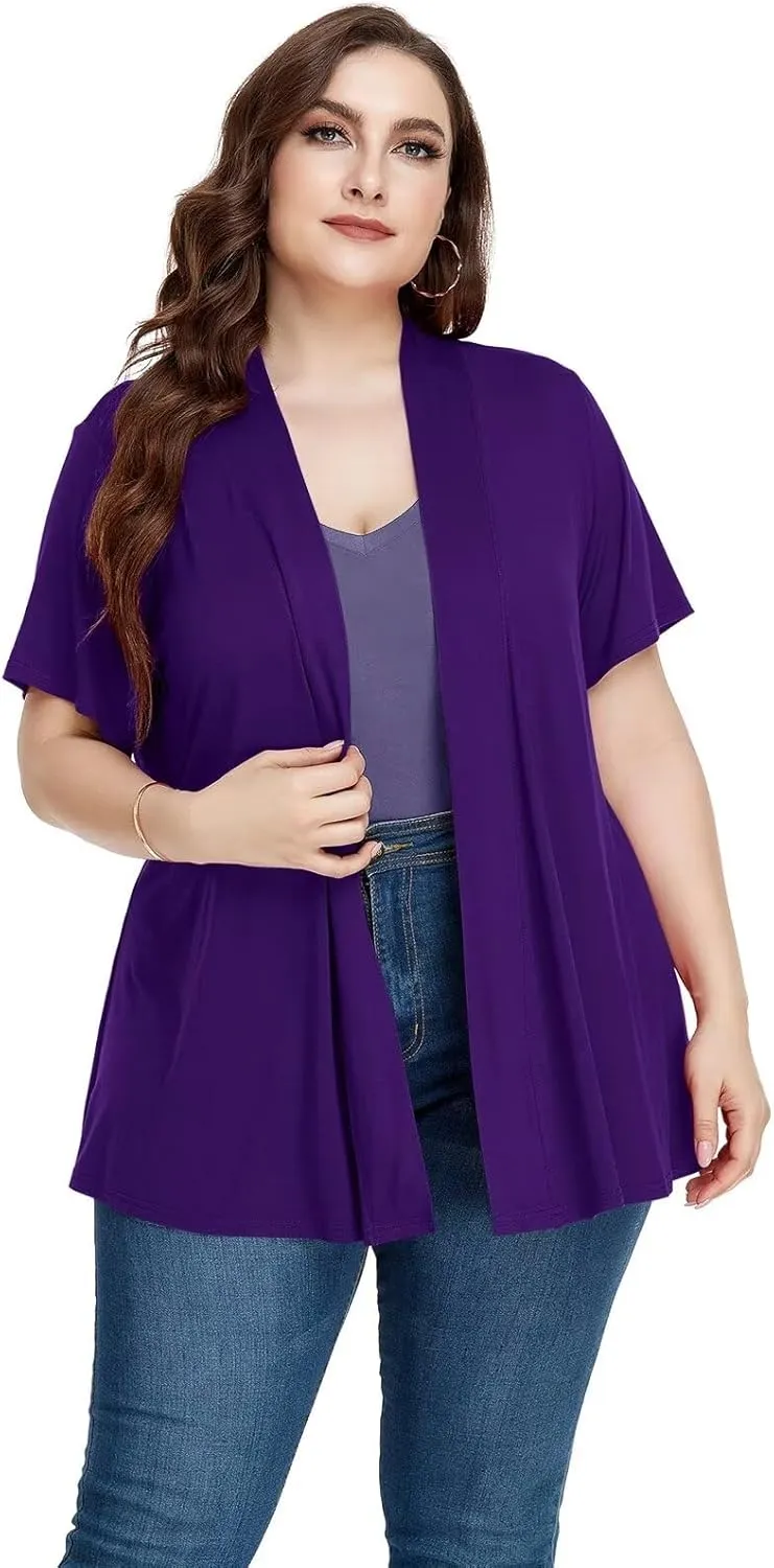 LARACE Short Sleeve Cardigans for Womens Summer Tops Casual Plus Size Open Front Lightweight Cover Up