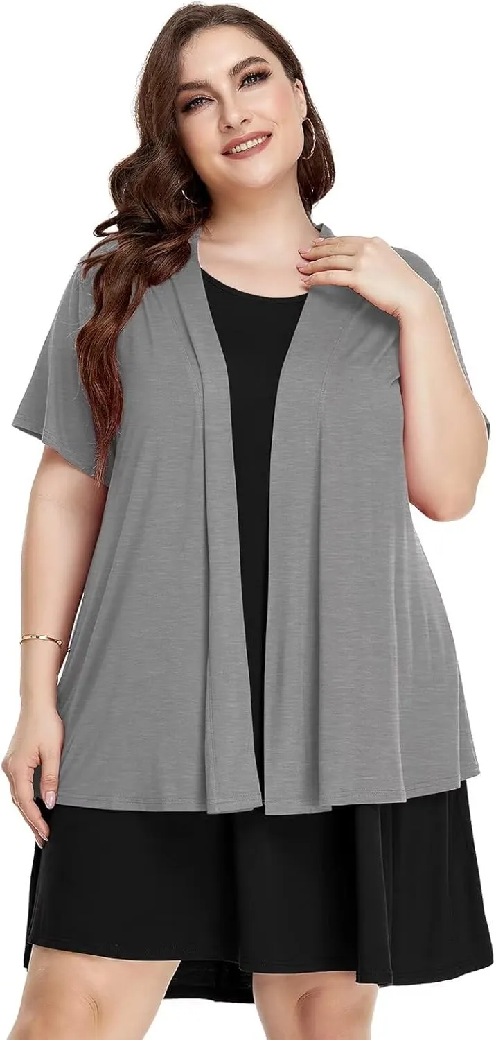 LARACE Short Sleeve Cardigans for Womens Summer Tops Casual Plus Size Open Front Lightweight Cover Up