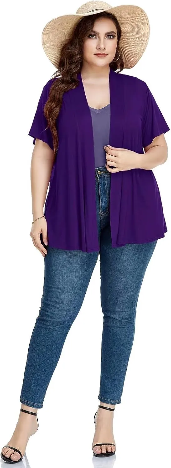 LARACE Short Sleeve Cardigans for Womens Summer Tops Casual Plus Size Open Front Lightweight Cover Up