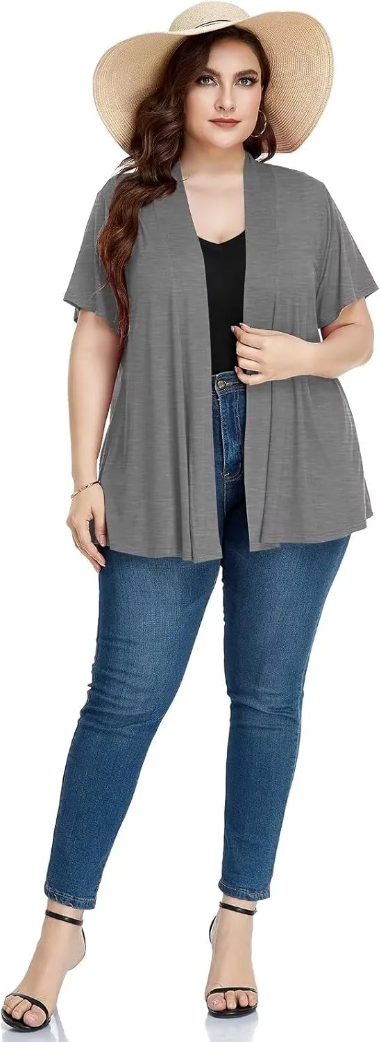 LARACE Short Sleeve Cardigans for Womens Summer Tops Casual Plus Size Open Front Lightweight Cover Up