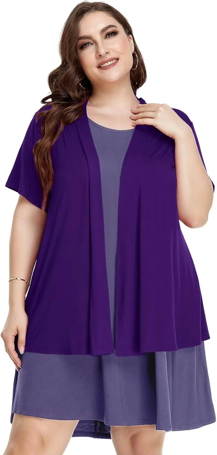 LARACE Short Sleeve Cardigans for Womens Summer Tops Casual Plus Size Open Front Lightweight Cover Up