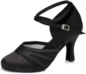 Latin Dance Shoes for Women Women Latin Dance Shoes for Girls Ladies Indoor Ballroom Tango Dancing Shoes with Heels(Black 7.5cm Heel,9)