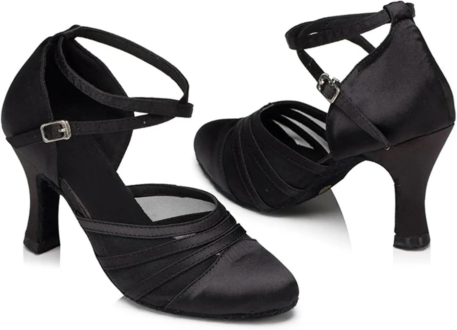 Latin Dance Shoes for Women Women Latin Dance Shoes for Girls Ladies Indoor Ballroom Tango Dancing Shoes with Heels(Black 7.5cm Heel,9)
