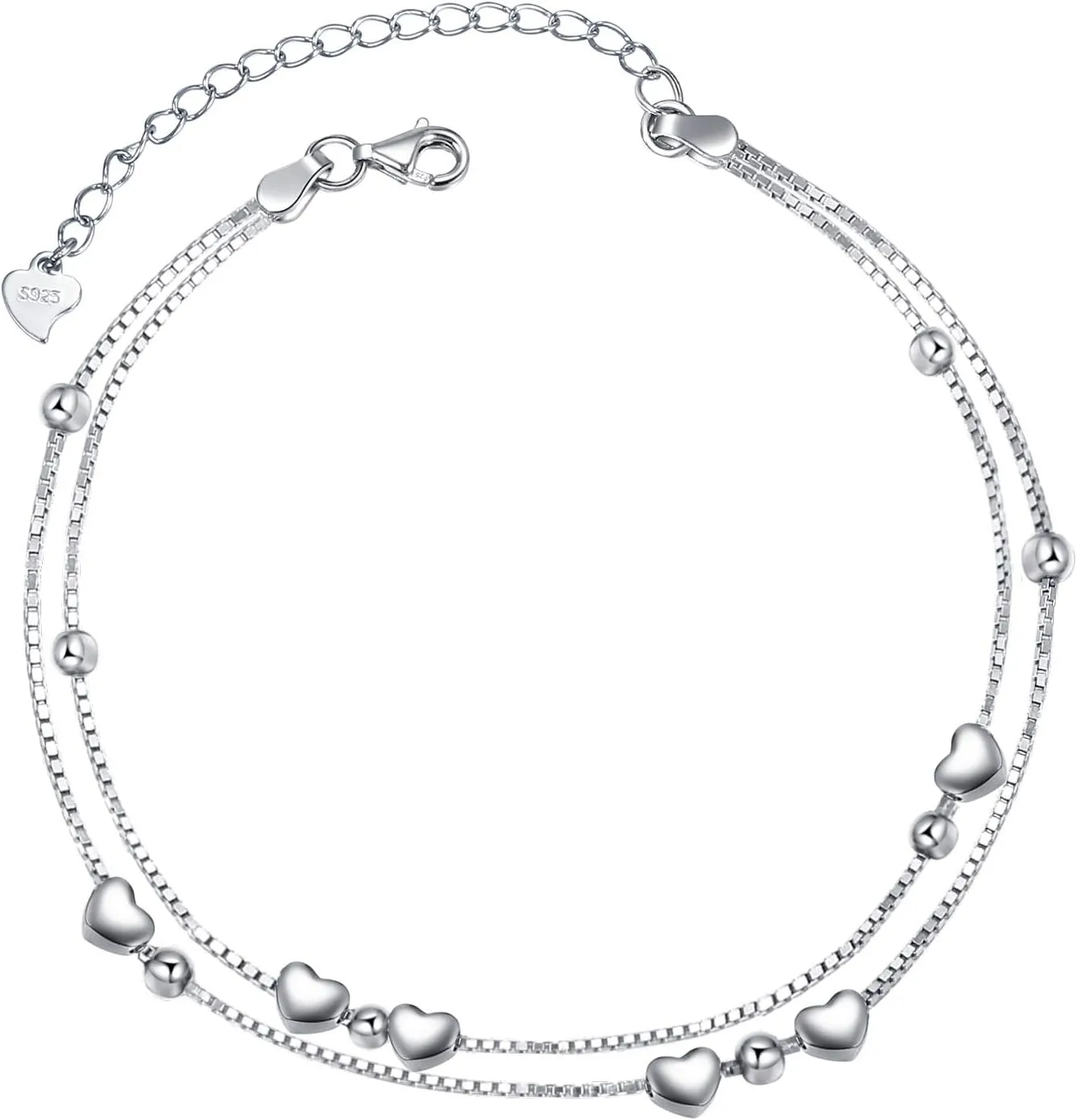 Layered Bracelets 925 Sterling Silver Heart Love Bracelets Star Bracelets for Women Double-Stranded Bracelets Adjustable Bracelets Mother's Day Jewelry Gifts