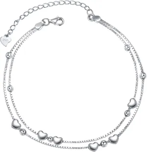 Layered Bracelets 925 Sterling Silver Heart Love Bracelets Star Bracelets for Women Double-Stranded Bracelets Adjustable Bracelets Mother's Day Jewelry Gifts