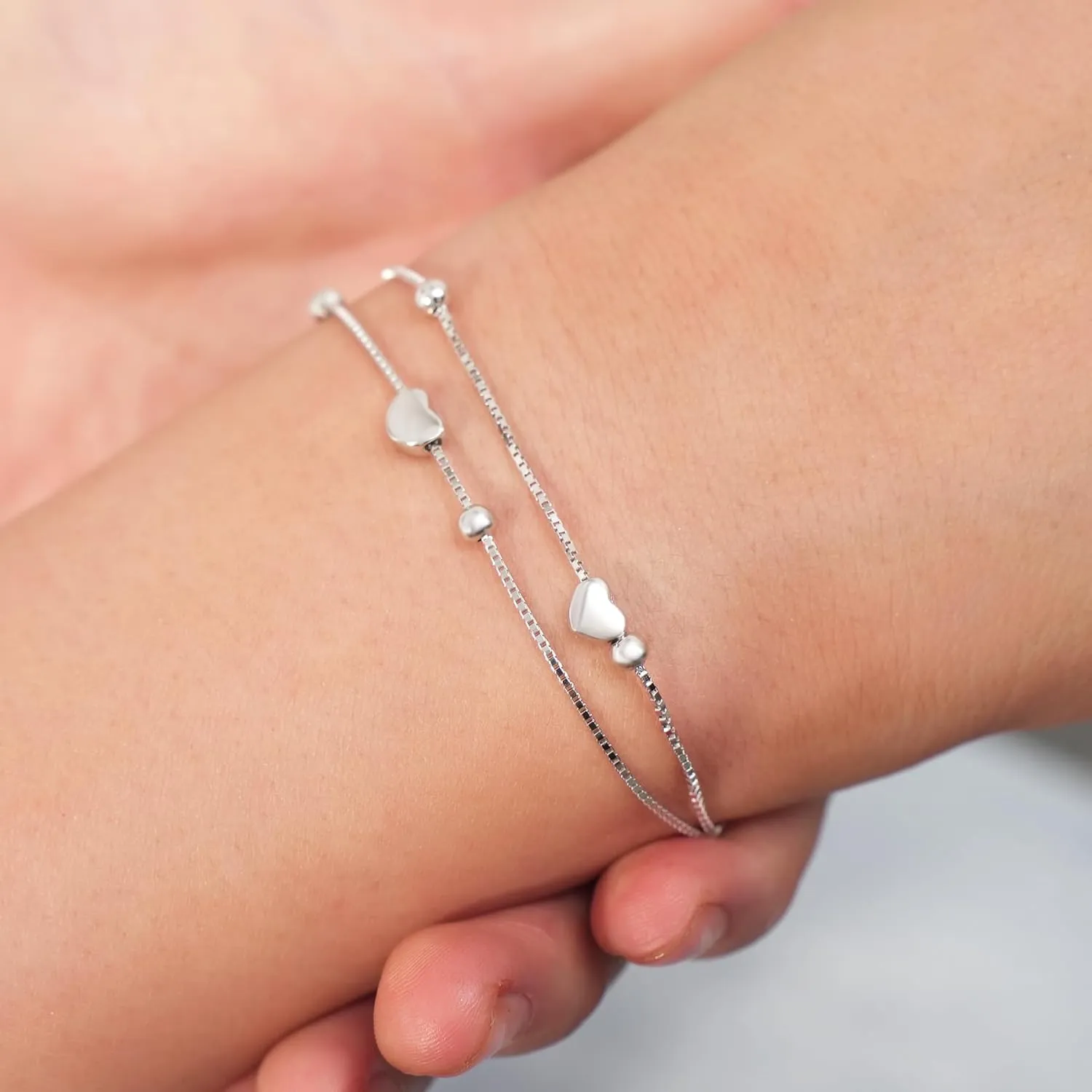 Layered Bracelets 925 Sterling Silver Heart Love Bracelets Star Bracelets for Women Double-Stranded Bracelets Adjustable Bracelets Mother's Day Jewelry Gifts